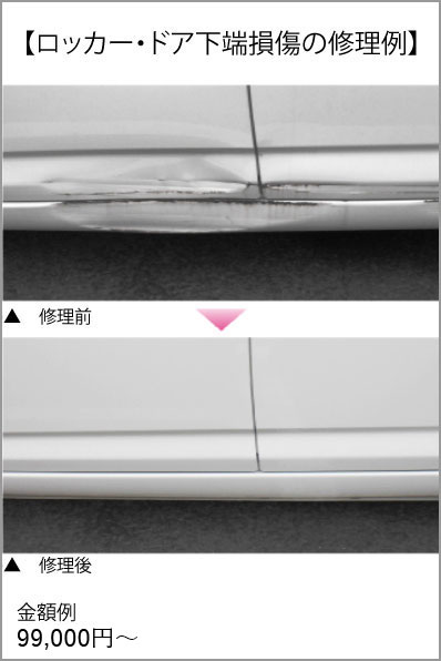 ロッカー・ドア下端損傷の修理例